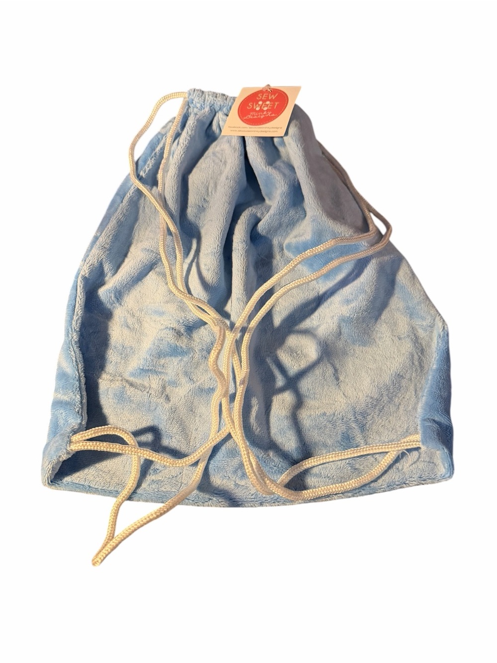 Sew Sweet Minky Light Blue Drawstring Backpack NWT